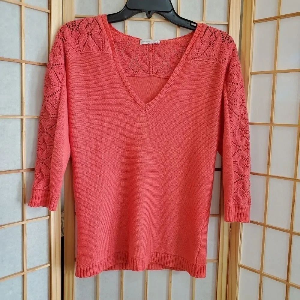 New York & Co Pullover Sweater 3/4 Crochet Sleeves